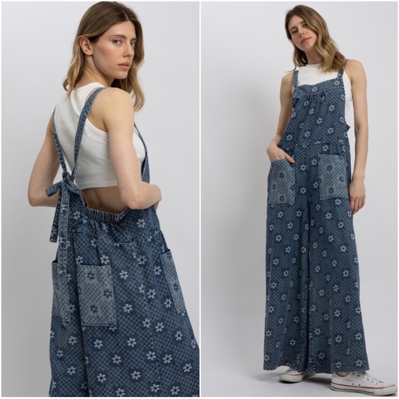 Bluevelvet Floral Blue Women's Jeans Overalls - Picture 2 of 2